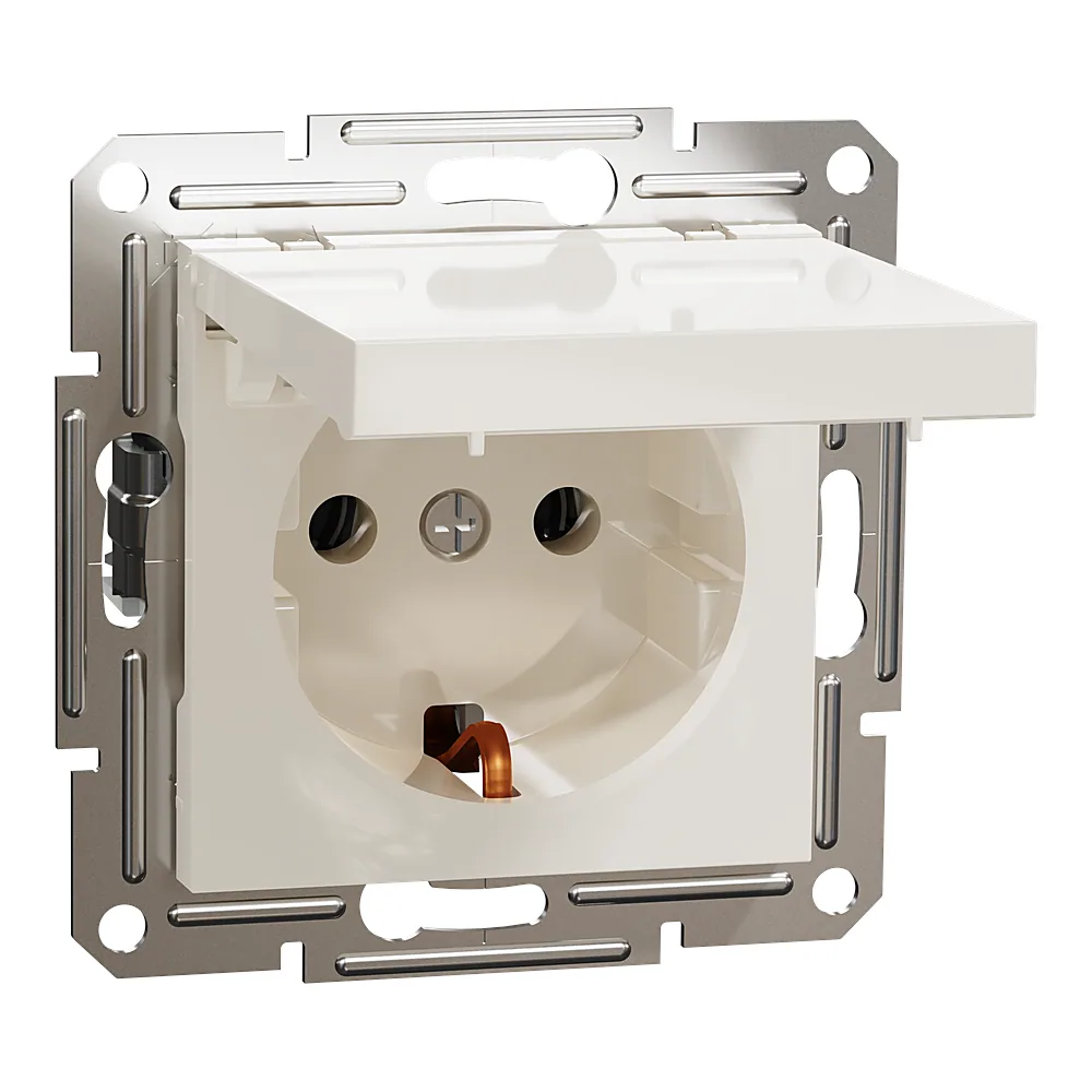 Розетка Asfora з заземленням з кришкою кремова Schneider Electric EPH3170123