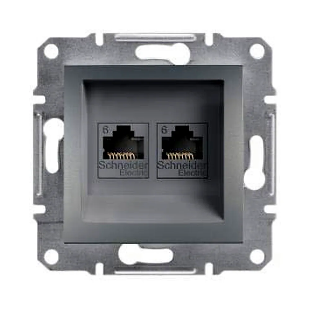 Розетка "Asfora" комп’ютерна, 2xRJ45 6e не екран., сталь, EPH4800162, Schneider Electric