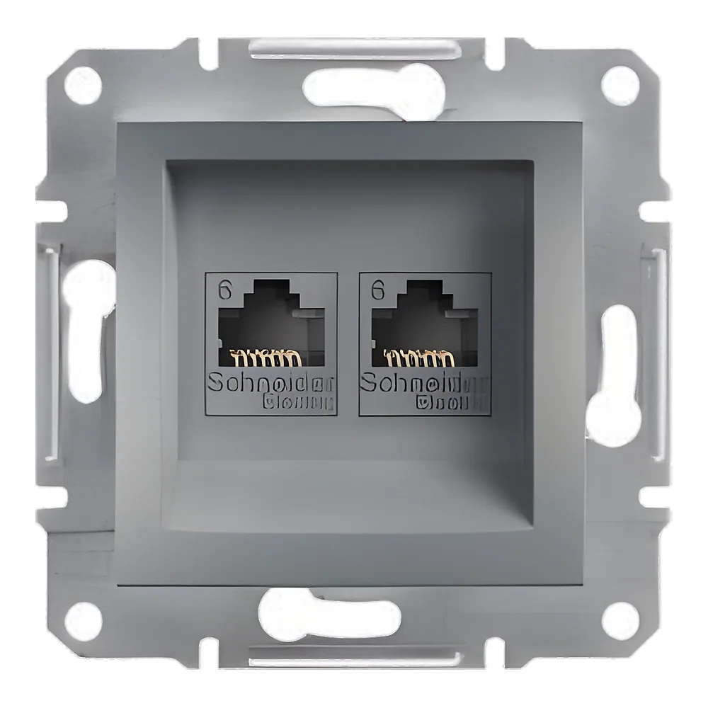Розетка Asfora комп'ютерна 2xRJ45 6e не екранований сталь Schneider Electric EPH4800162