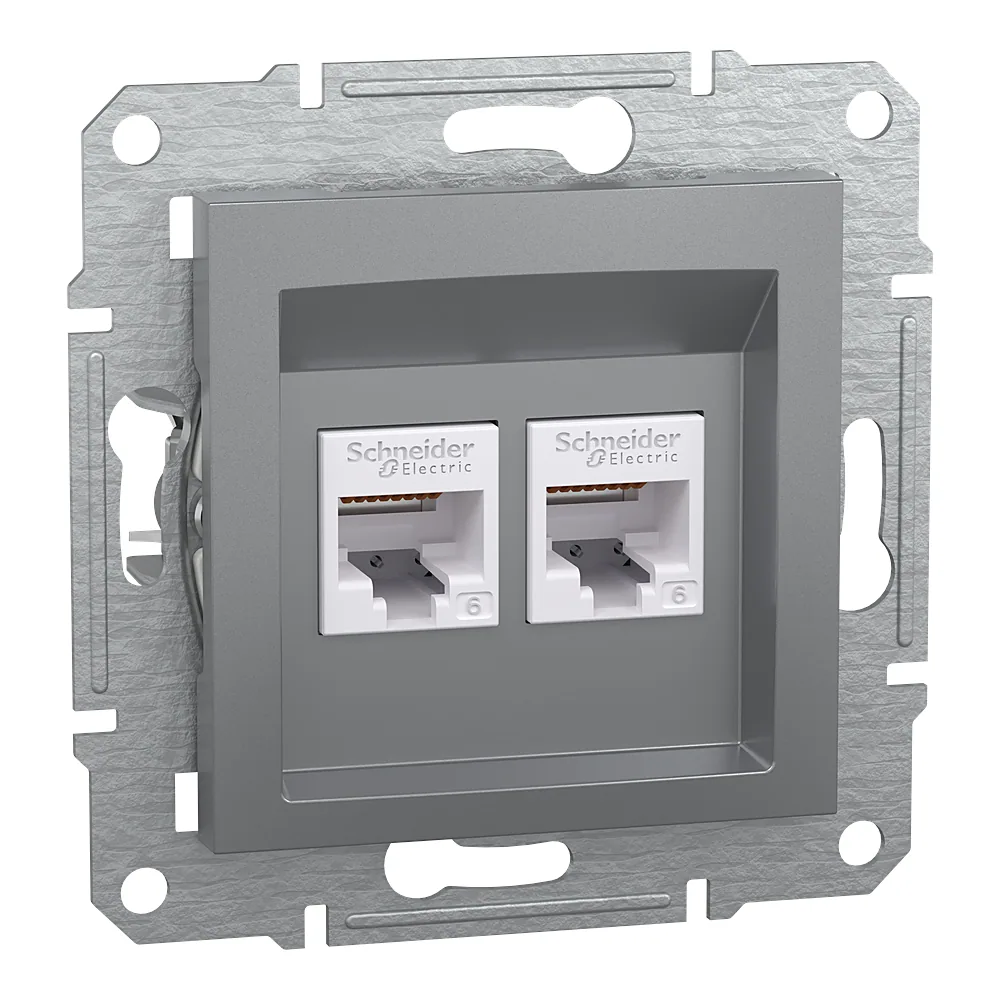 Розетка Asfora комп'ютерна 2xRJ45 6e не екранований сталь Schneider Electric EPH4800162