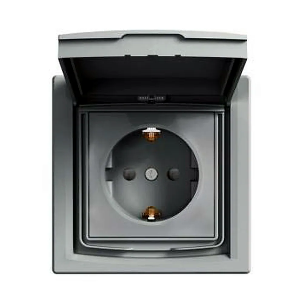 Розетка "Asfora" IP44 заземлення, шторки, кришка, сталь, EPH3100362, Schneider Electric