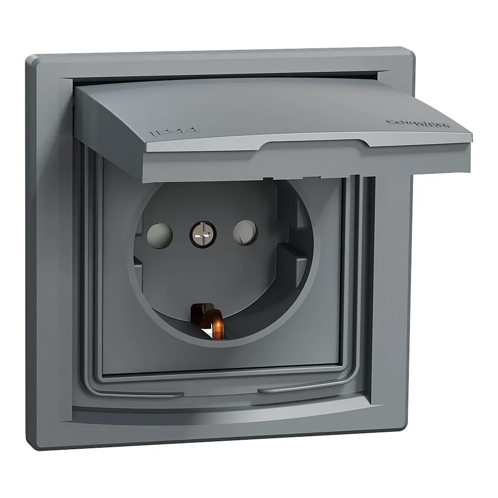 Розетка Asfora IP44 заземлення шторки кришка сталь Schneider Electric EPH3100362