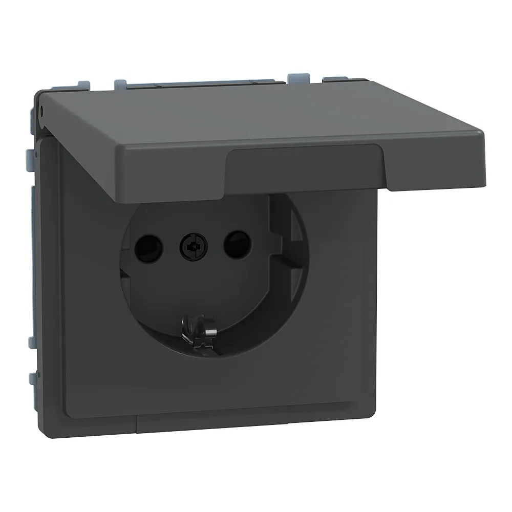 Розетка з заземленням і кришкою IP44 D-Life антрацит Schneider Electric MEG2314-6034