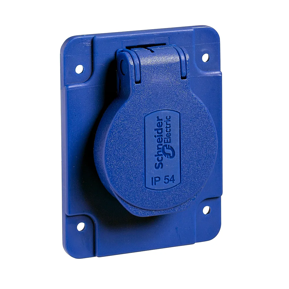 Розетка підключення збоку Schneider Electric синя 65x85 мм 16A 2P+E IP54 PKS62B