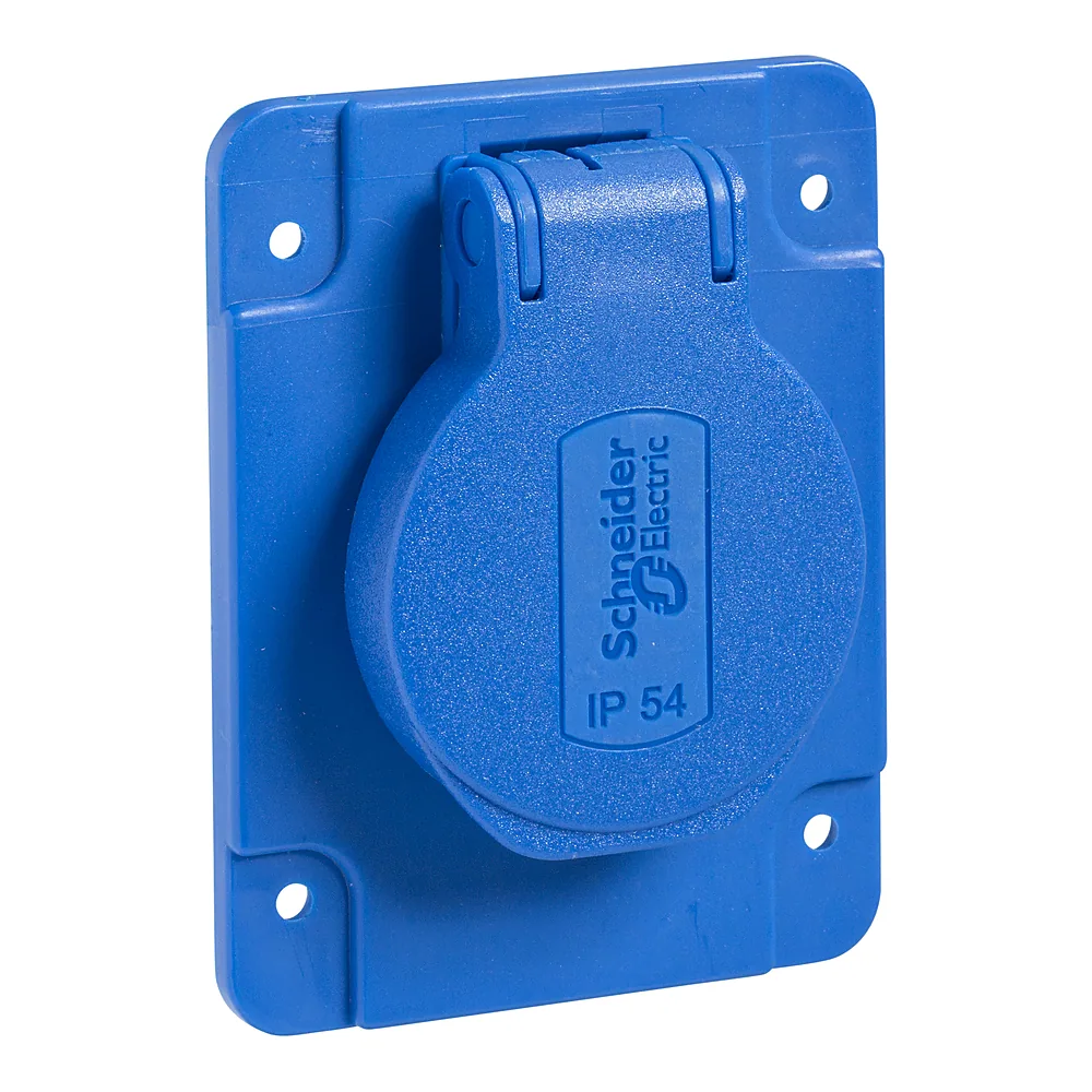 Розетка підключення збоку синя 65х85 мм 16 А 2P+E IP54 Schneider Electric PKS62B