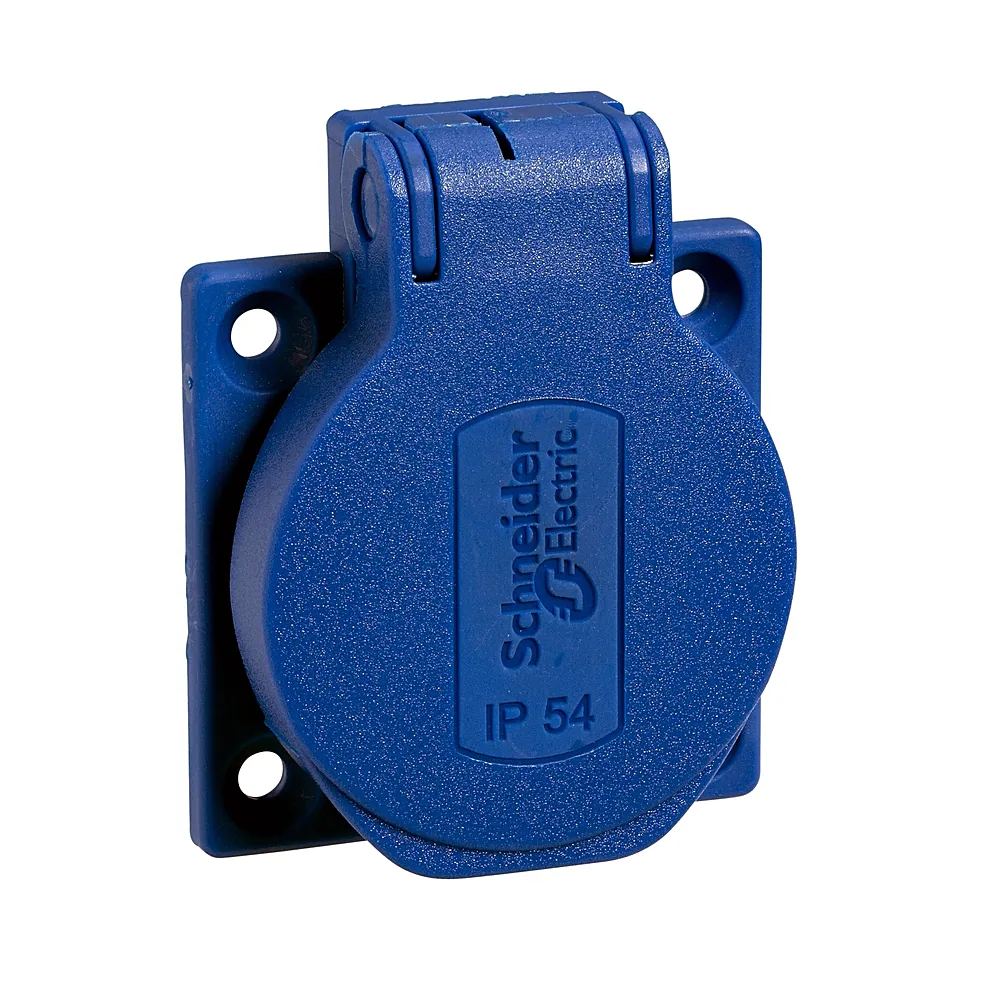 Розетка підключення збоку Schneider Electric синя 50x50 мм 16A 2P+E IP54 PKS52B