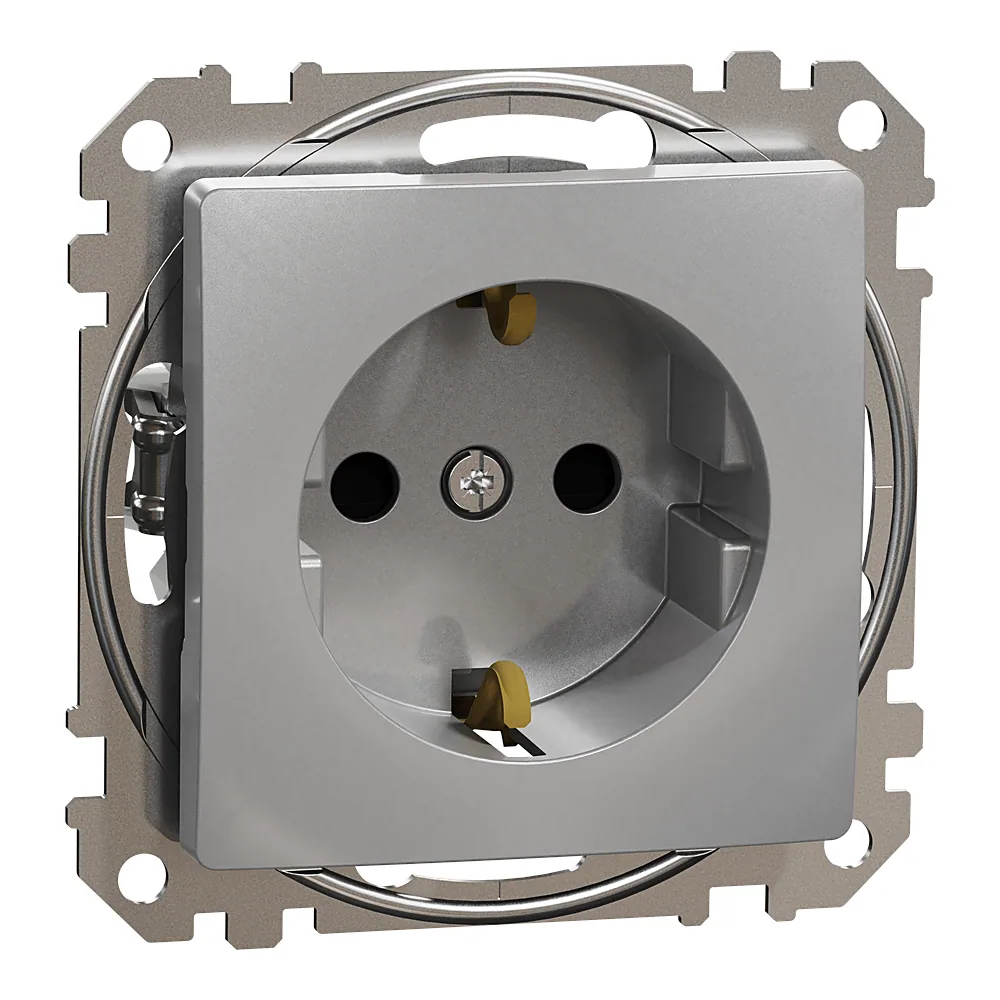 Розетка Sedna Design з заземленням 16 А зі шторками алюміній Schneider Electric SDD113022