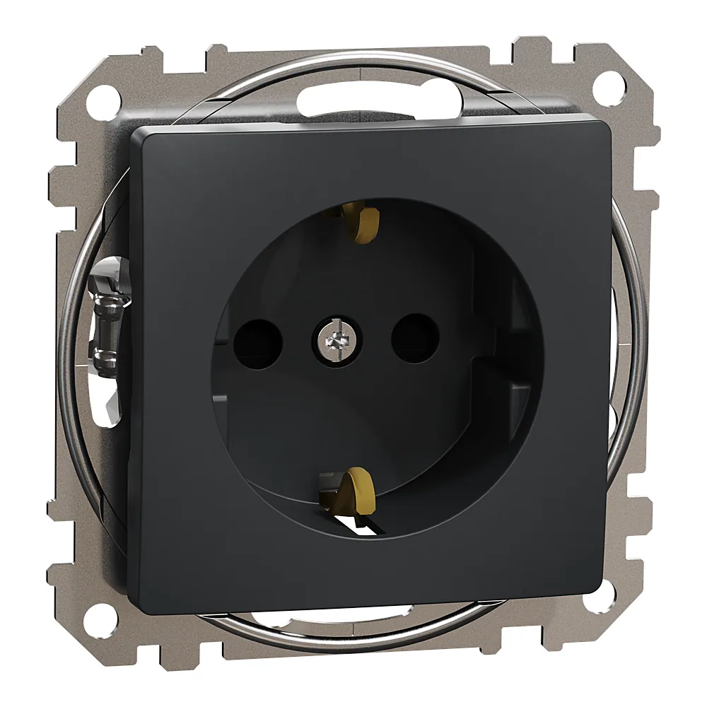 Розетка Sedna Design з заземленням 16 А зі шторками чорна Schneider Electric SDD114022
