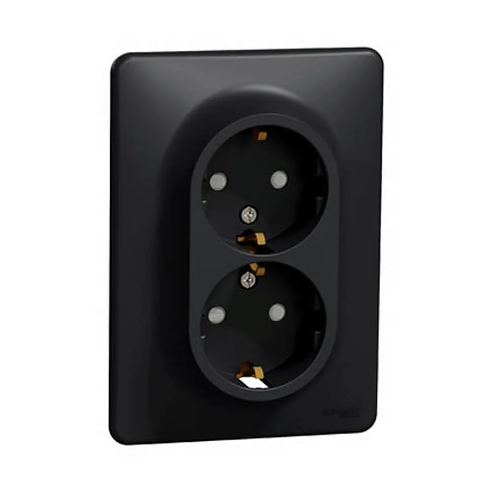 Розетка Schneider Electric Sedna Design подвійна з з/к 16А з шторками чорний SDD314221