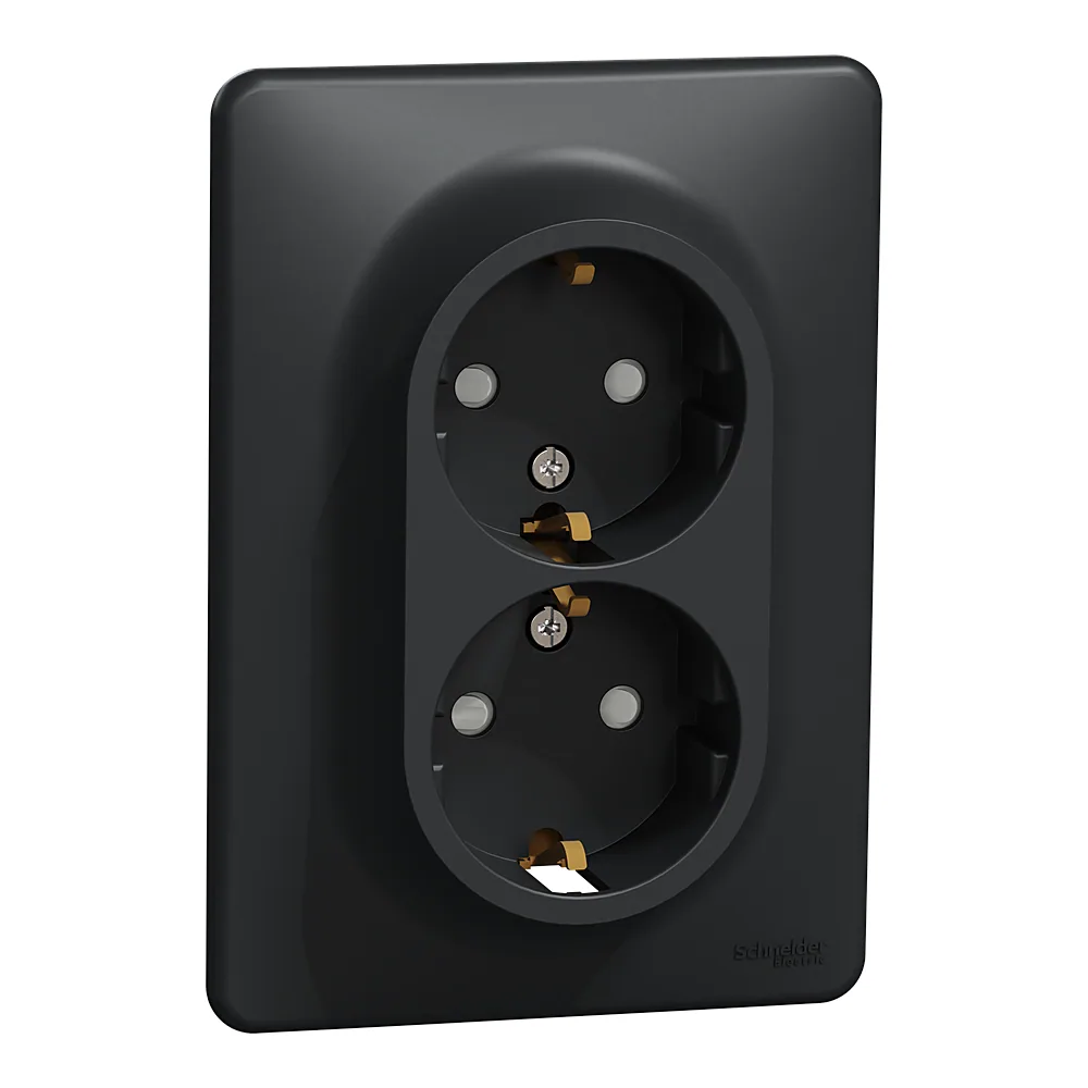 Розетка Sedna Design подвійна з заземленням 16 А зі шторками чорна Schneider Electric SDD314221