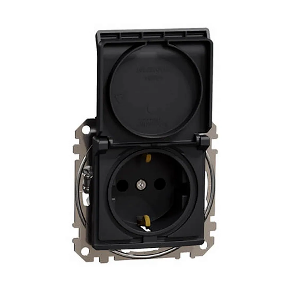 Розетка Schneider Electric SEDNA NEW SDD114024 з заземленням з кришкою чорна
