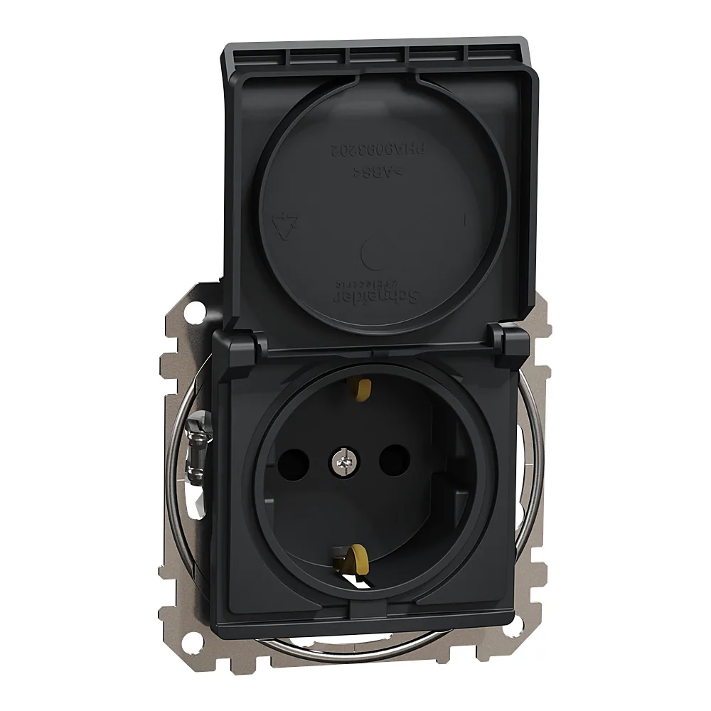 Розетка Sedna Design з заземленням з кришкою чорна Schneider Electric SDD114024