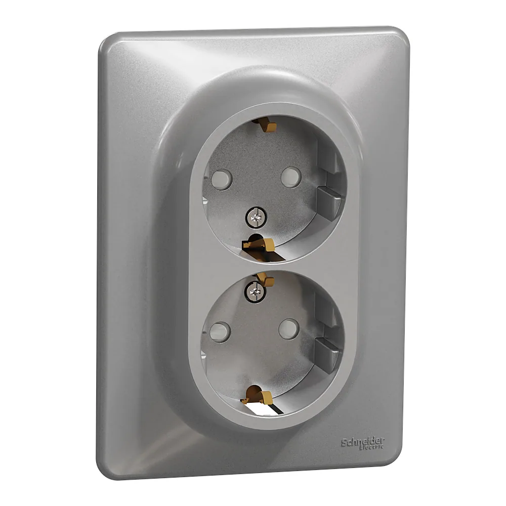 Розетка Sedna Design подвійна з заземленням зі шторками алюмінієва Schneider Electric SDD313221
