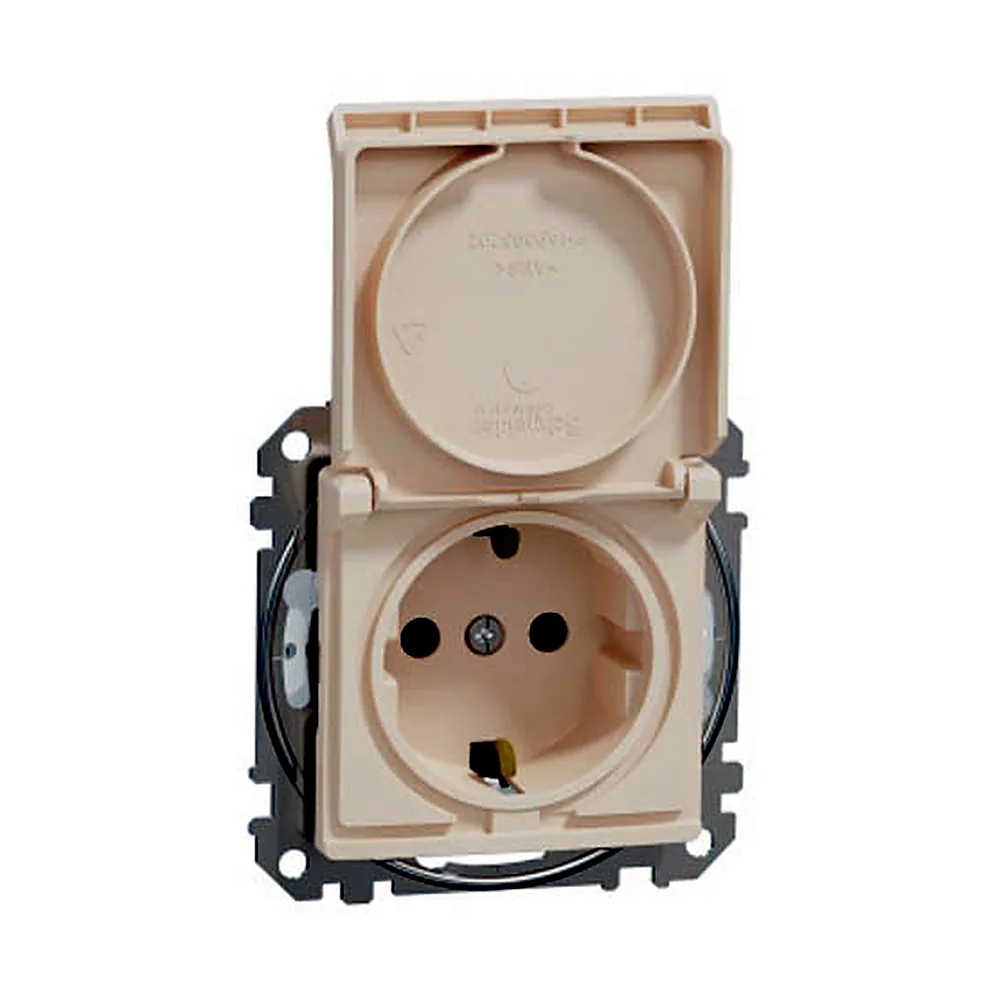Розетка Schneider Electric SEDNA NEW SDD212024 з заземленням зі шторками з кришкою IP44 бежева