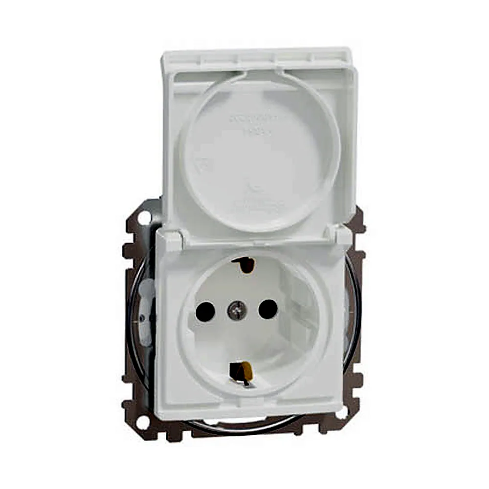 Розетка Schneider Electric SEDNA NEW SDD211024 з заземленням зі шторками з кришкою IP44 біла