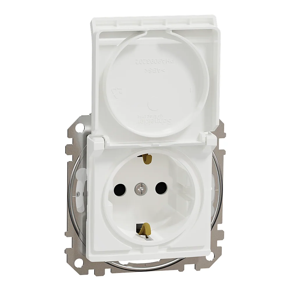 Розетка Sedna Design з заземленням зі шторками з кришкою IP44 біла Schneider Electric SDD211024