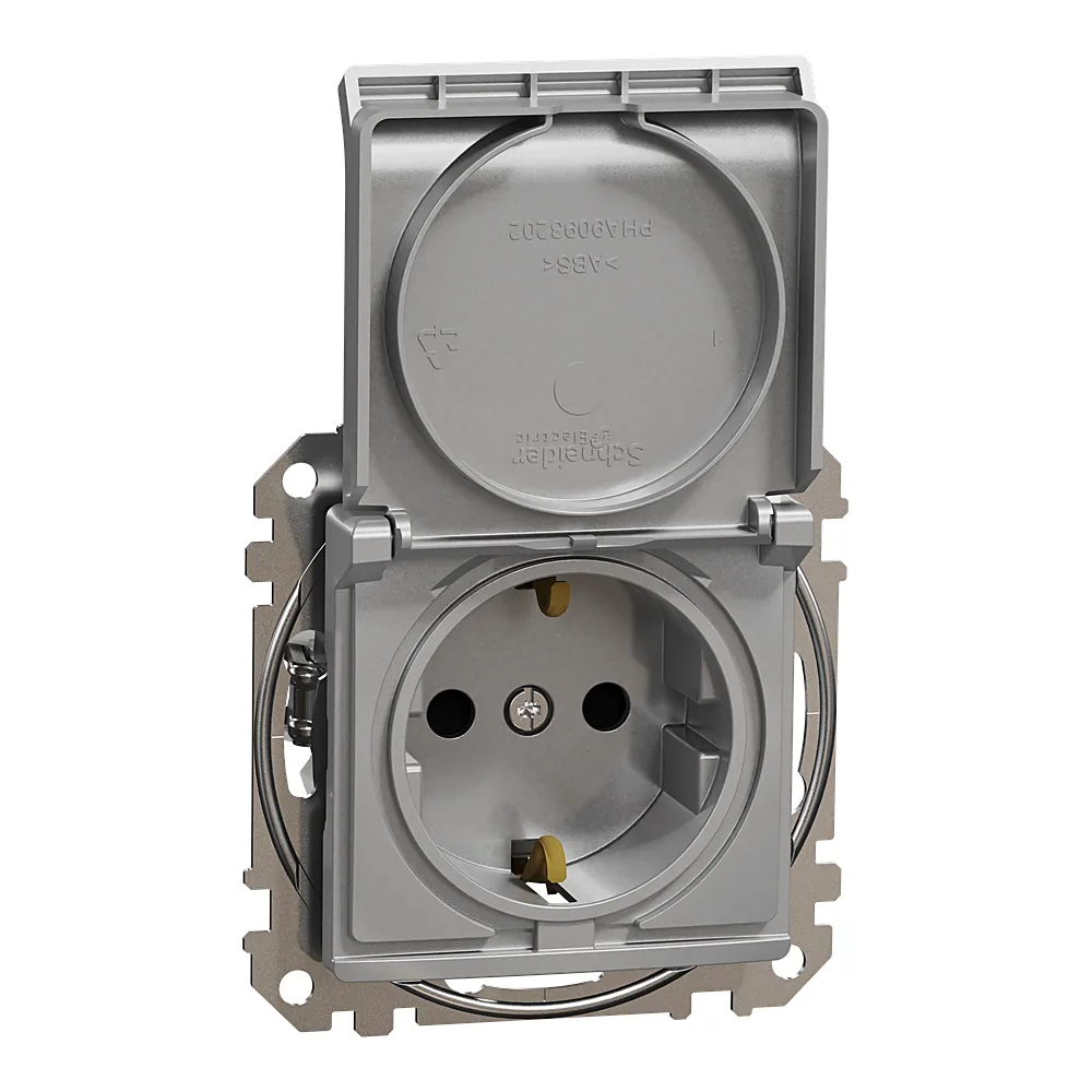Розетка Sedna Design з заземленням з кришкою алюмінієва алюміній Schneider Electric SDD113024