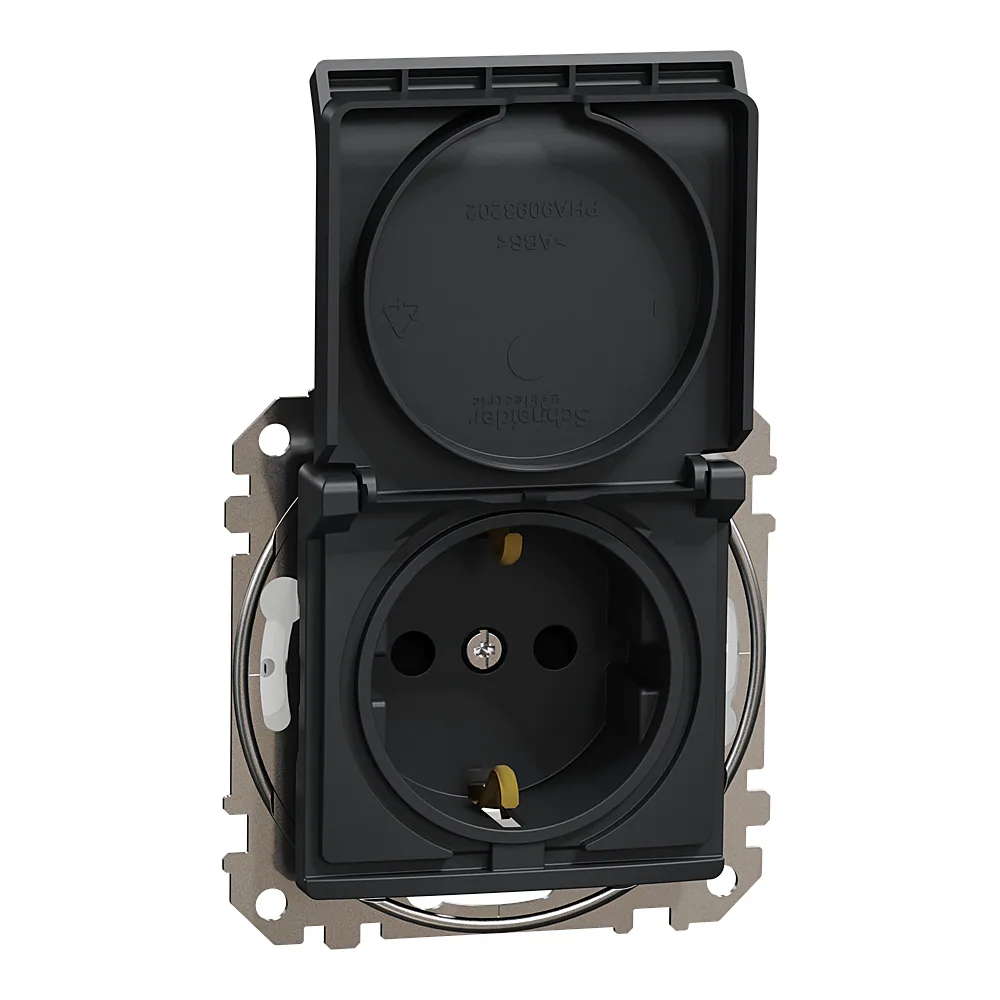 Розетка Sedna Design з заземленням зі шторками з кришкою IP44 чорна Schneider Electric SDD214024