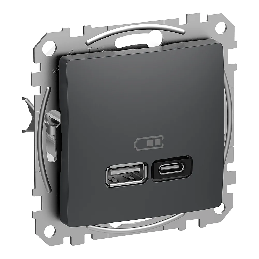 Розетка Sedna Design USB тип A+C 45 Вт чорна Schneider Electric SDD114404