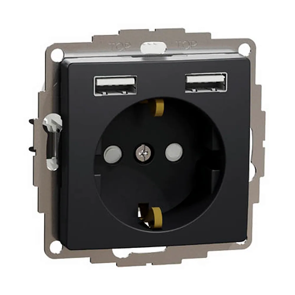Розетка з заземленням + 2 USB тип А SE Sedna Design чорний