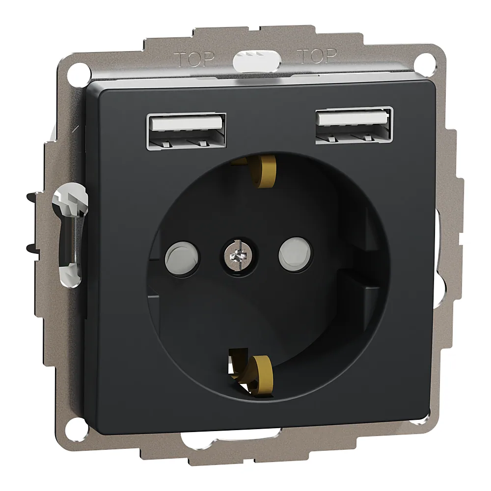 Розетка з заземленням + 2 USB тип А Sedna Design чорна Schneider Electric SDD114052