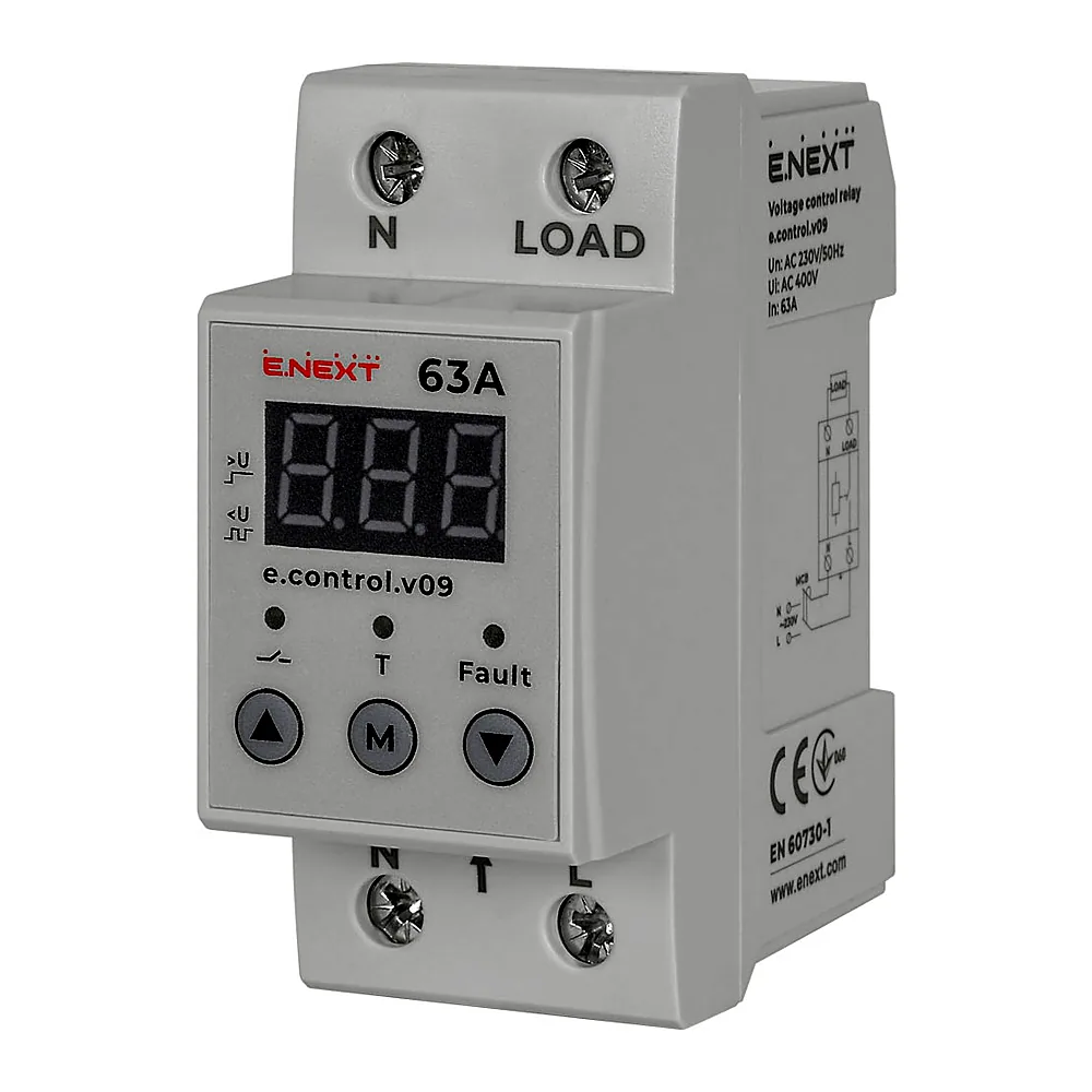 Реле контролю напруги E.NEXT e.control.v09 однофазне 63A p0690014