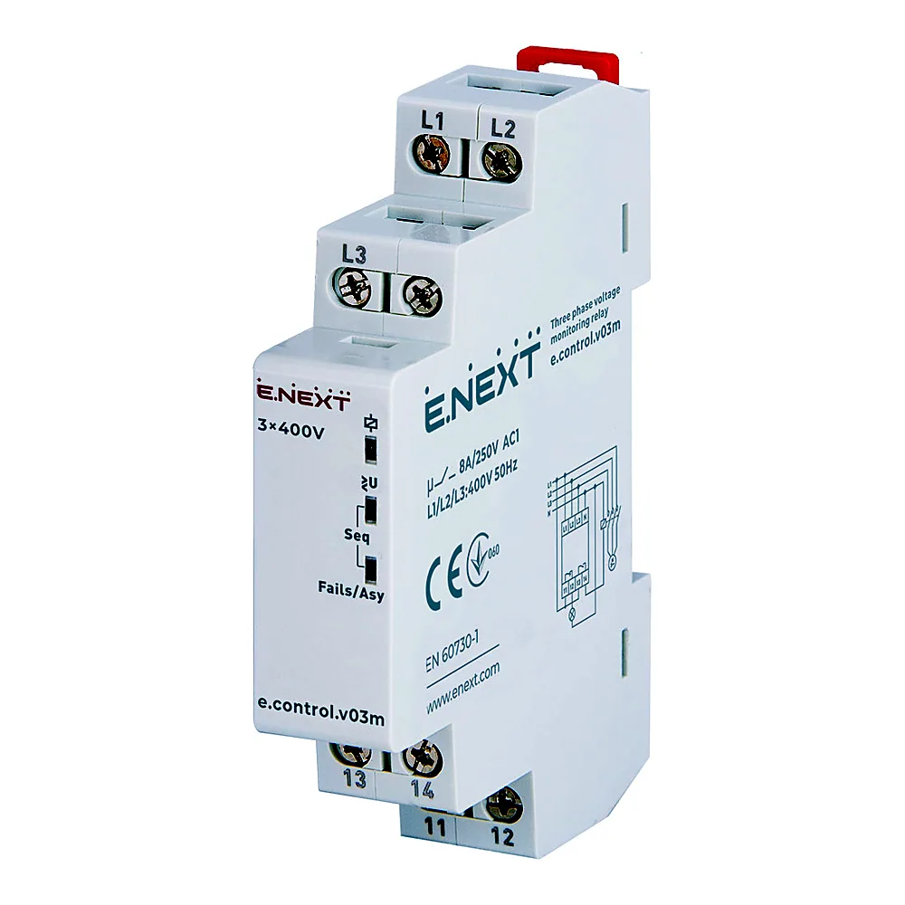 Реле контролю напруги E.NEXT e.control.v03m трифазне нерегульоване p0690020