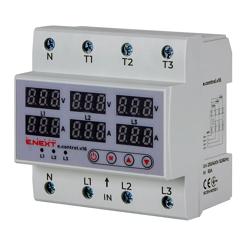 Реле контролю напруги та струму E.NEXT e.control.v16 трифазне 63A p0690026