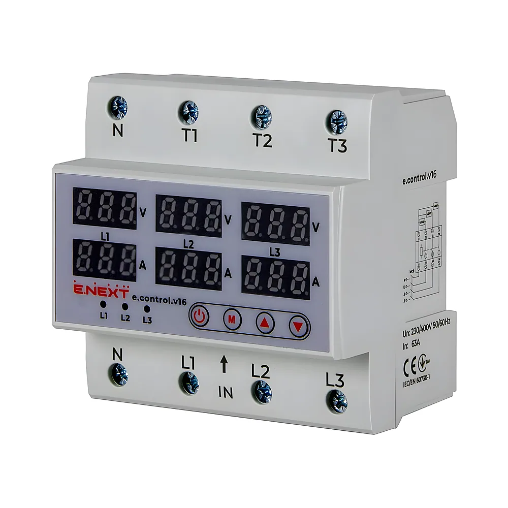 Реле напруги та струму e.control.v16 трифазне 63 А з індикацією E.NEXT p0690026