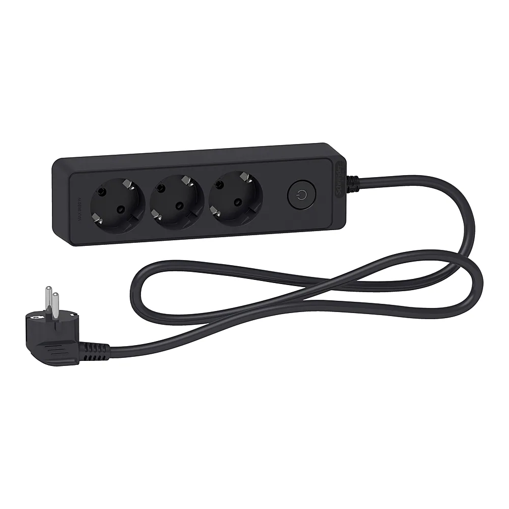 Подовжувач 3 місця 2P+PE чорний 1,5 м Schneider Electric ST9431B