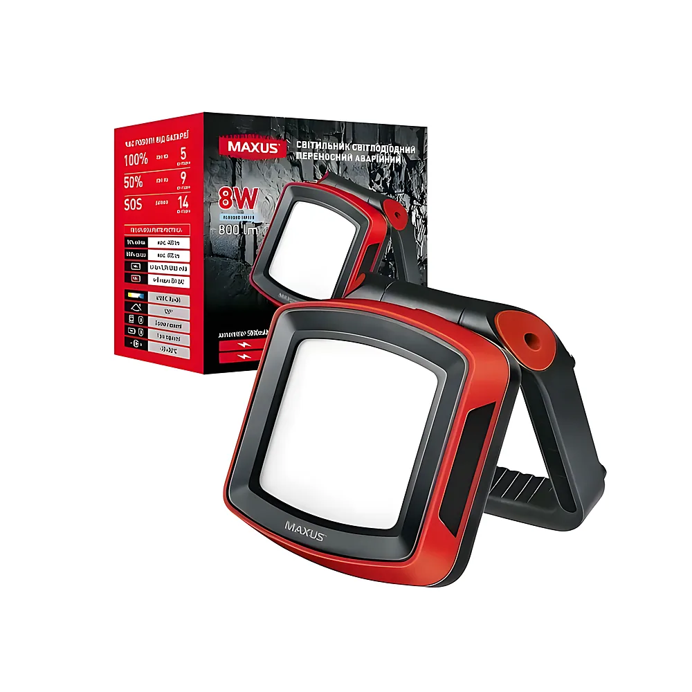 Аварійний світильник Portable Emergency 8 Вт 4100 K IP65 5000 мА·год червоний MAXUS MAX-8W-RED-EM
