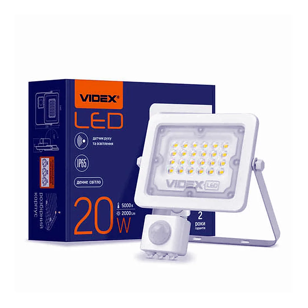 LED-прожектор Videx F2e 20W 5000K з датчиком руху та освітленості VL-F2e205W-S