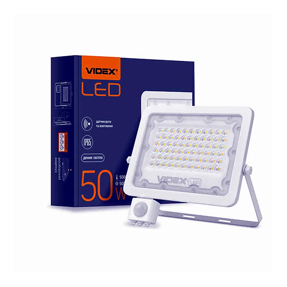 LED-прожектор Videx F2e 50W 5000K з датчиком руху та освітленості VL-F2e505W-S