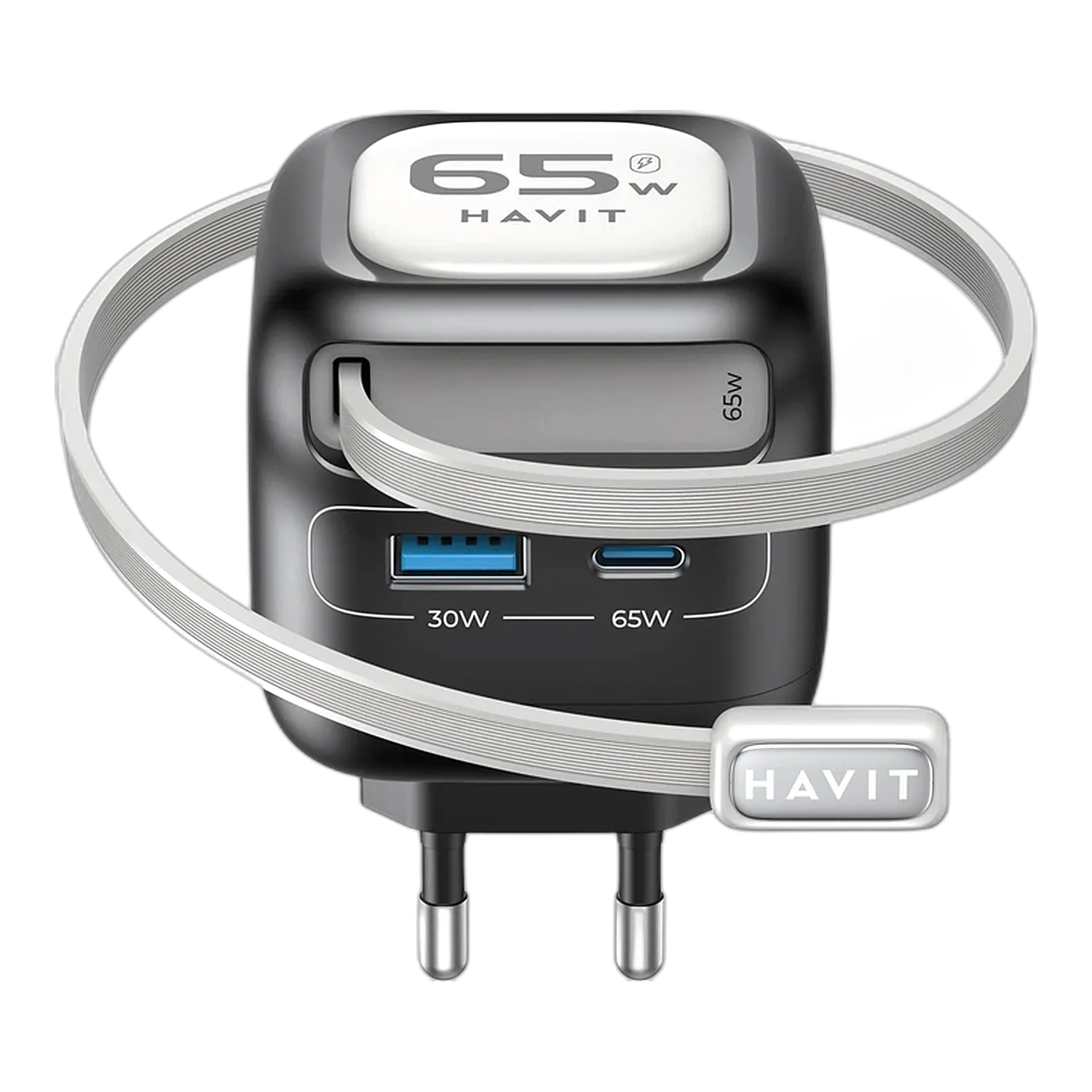Зарядний пристрій Videx HAVIT UC253 GaN 65W USB-A USB-C чорний HV-UC253-BK