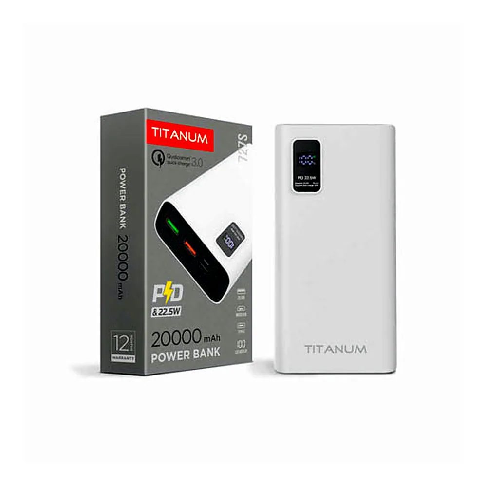 Повербанк Videx TITANUM 727S 20000mAh 22.5W White TPB-727S-W