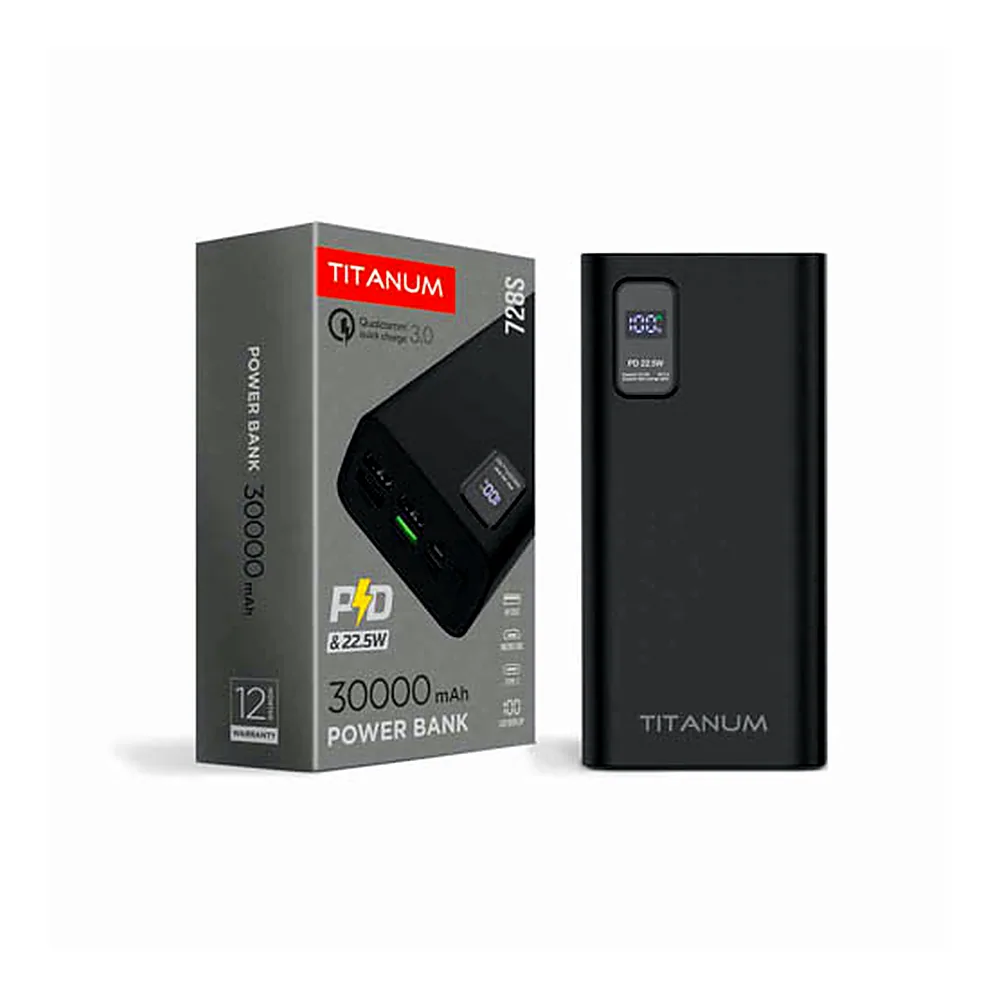 Повербанк Videx TITANUM 728S 30000mAh 22.5W Black TPB-728S-B