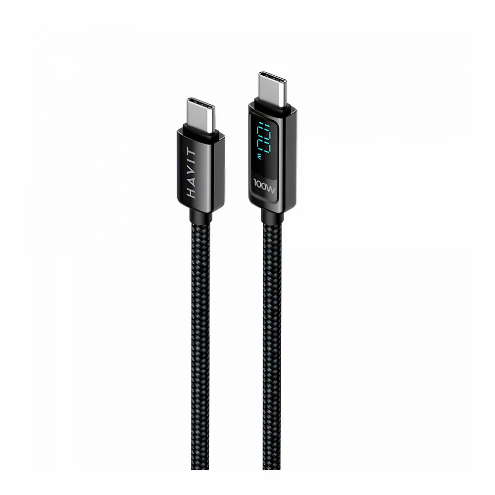 Кабель Type-C to Type-C HAVIT HV-CB6247 PD100W 5A 2м з LED екраном