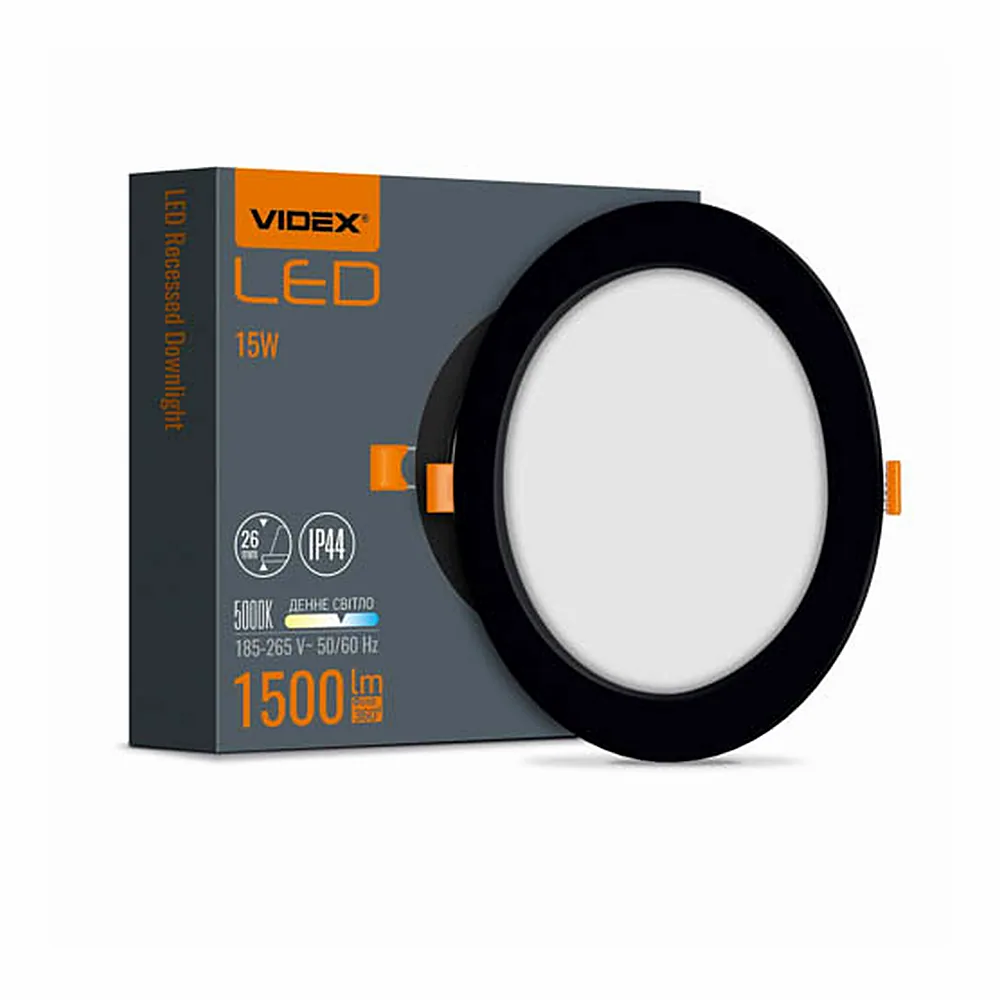 Світильник Videx VL-DLBR-155B вбудований круглий 15W 5000K чорний VL-DLBR-155B