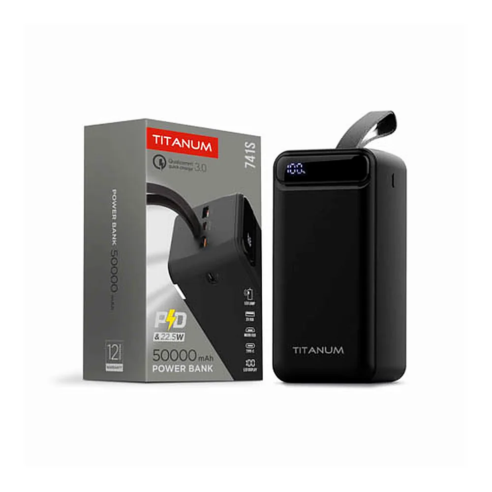 Повербанк Videx TITANUM 741S 50000mAh 22.5W Black TPB-741S-B