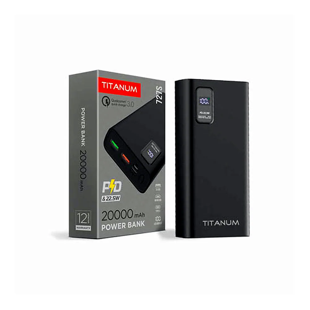 Повербанк Videx TITANUM 727S 20000mAh 22.5W Black TPB-727S-B