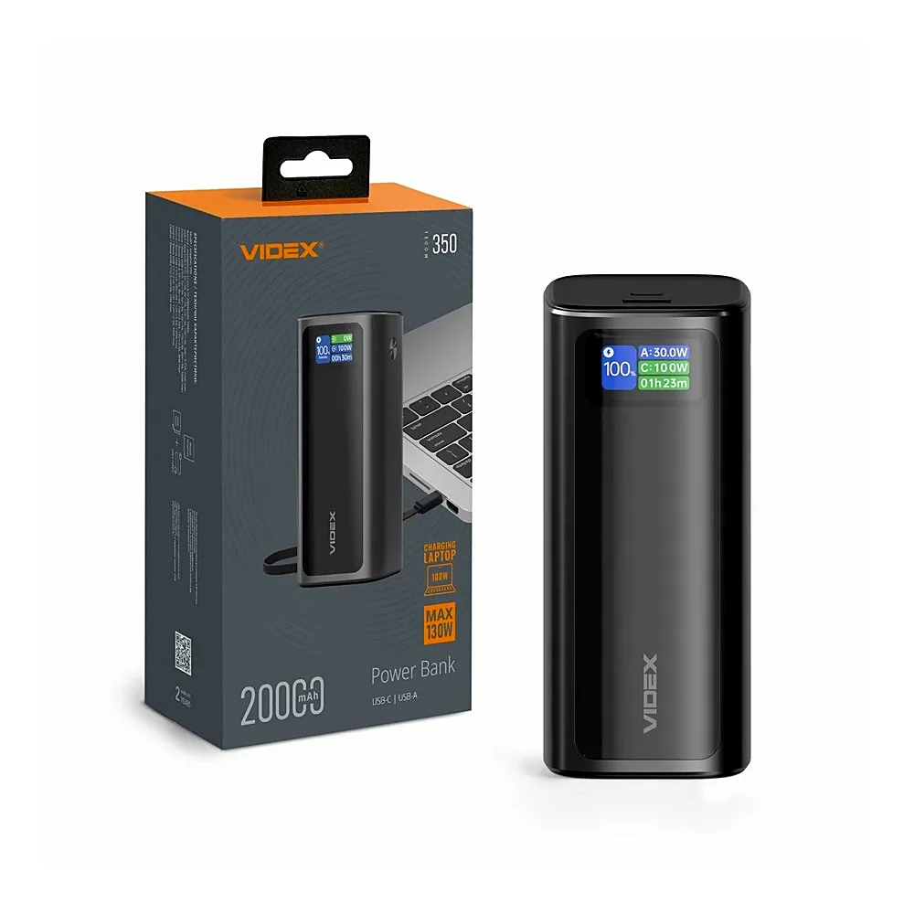 Повербанк VIDEX VPB-350 20000mAh 130W PD100W з дисплеєм VPB-350-G