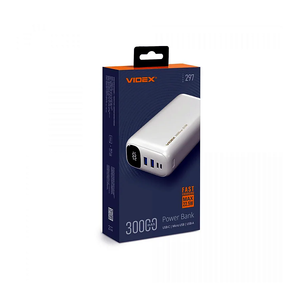 Повербанк VIDEX VPB-297 30000mAh 22.5W чорний VPB-297