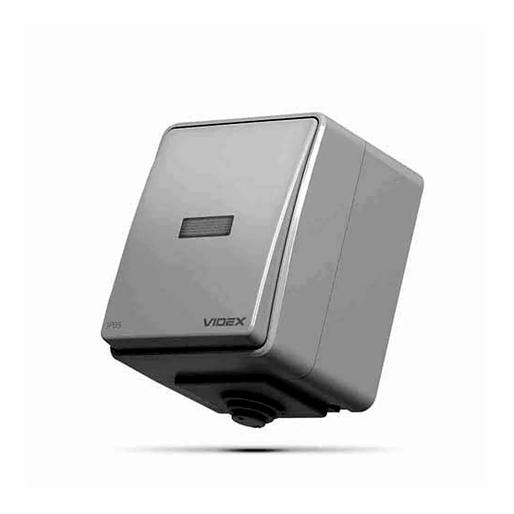 Вимикач VIDEX BINERA IP65 1кл з підсвіткою сірий VF-BNW11L-G