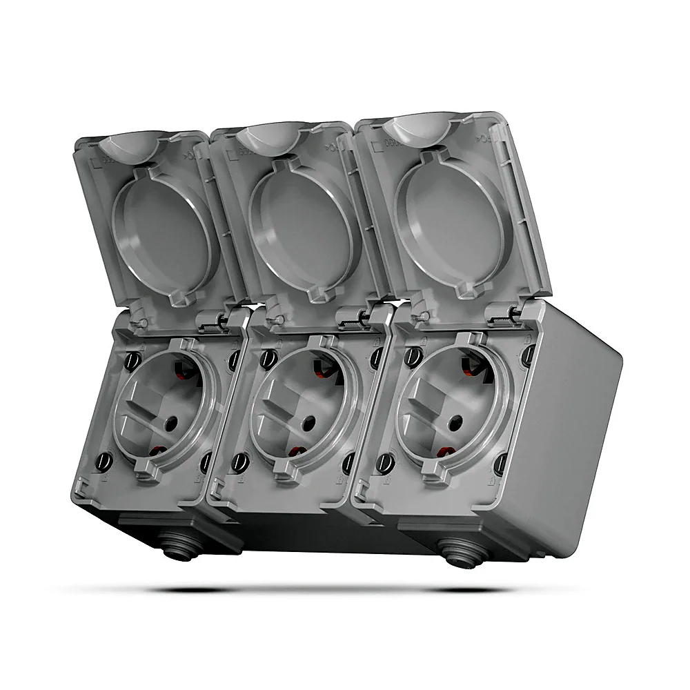 Розетка Videx BINERA 3-а з/к IP65 сіра VF-BNW23G-G