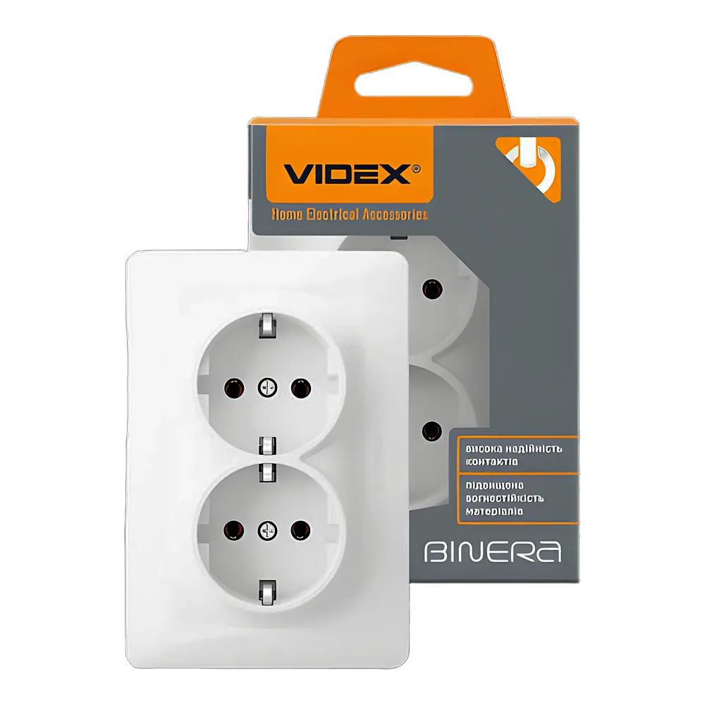 Розетка BINERA 2-постова з заземленням біла Videx VF-BNSK2G-W