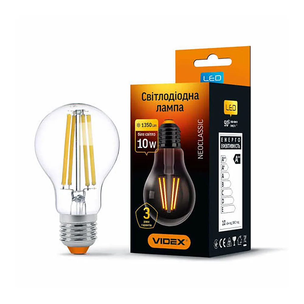 Лампа світлодіодна VIDEX Filament A60F 10W E27 4100K VL-A60F-10274