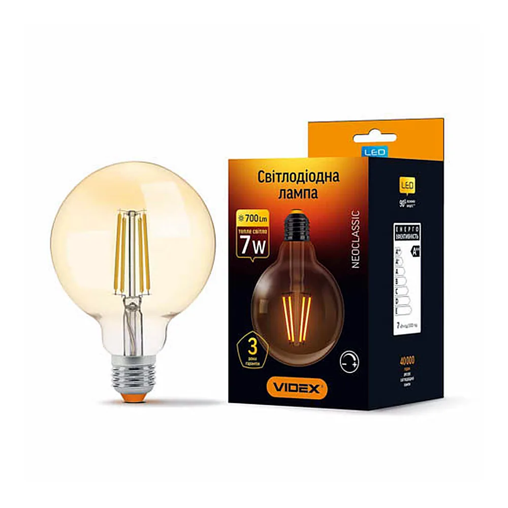 LED лампа VIDEX Filament G95FAD 7W E27 2200K 220V