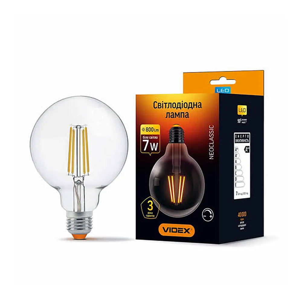 Світлодіодна лампа Videx Filament G95FD 7W E27 4100K димована VL-G95FD-07274