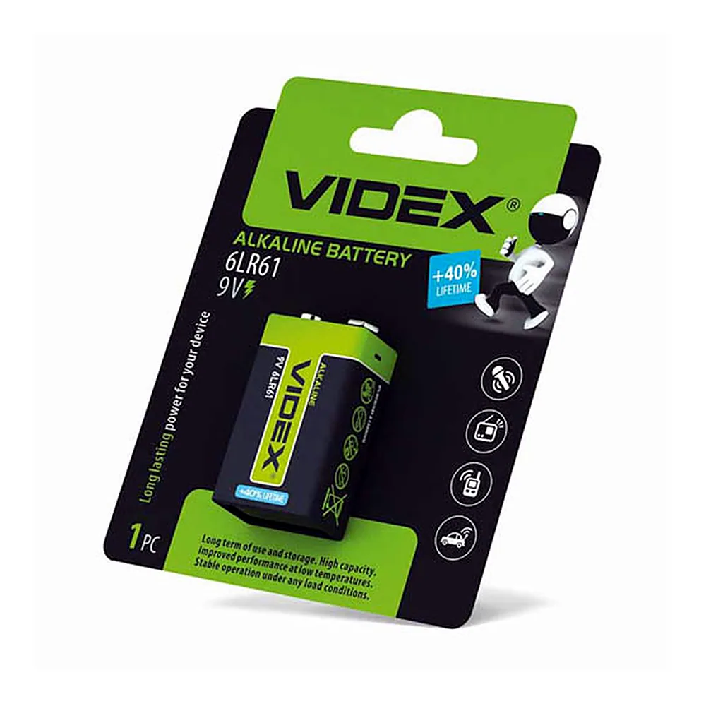 Батарейка лужна Videx 6LR61 9V Крона 1 шт 6LR61/9V/B