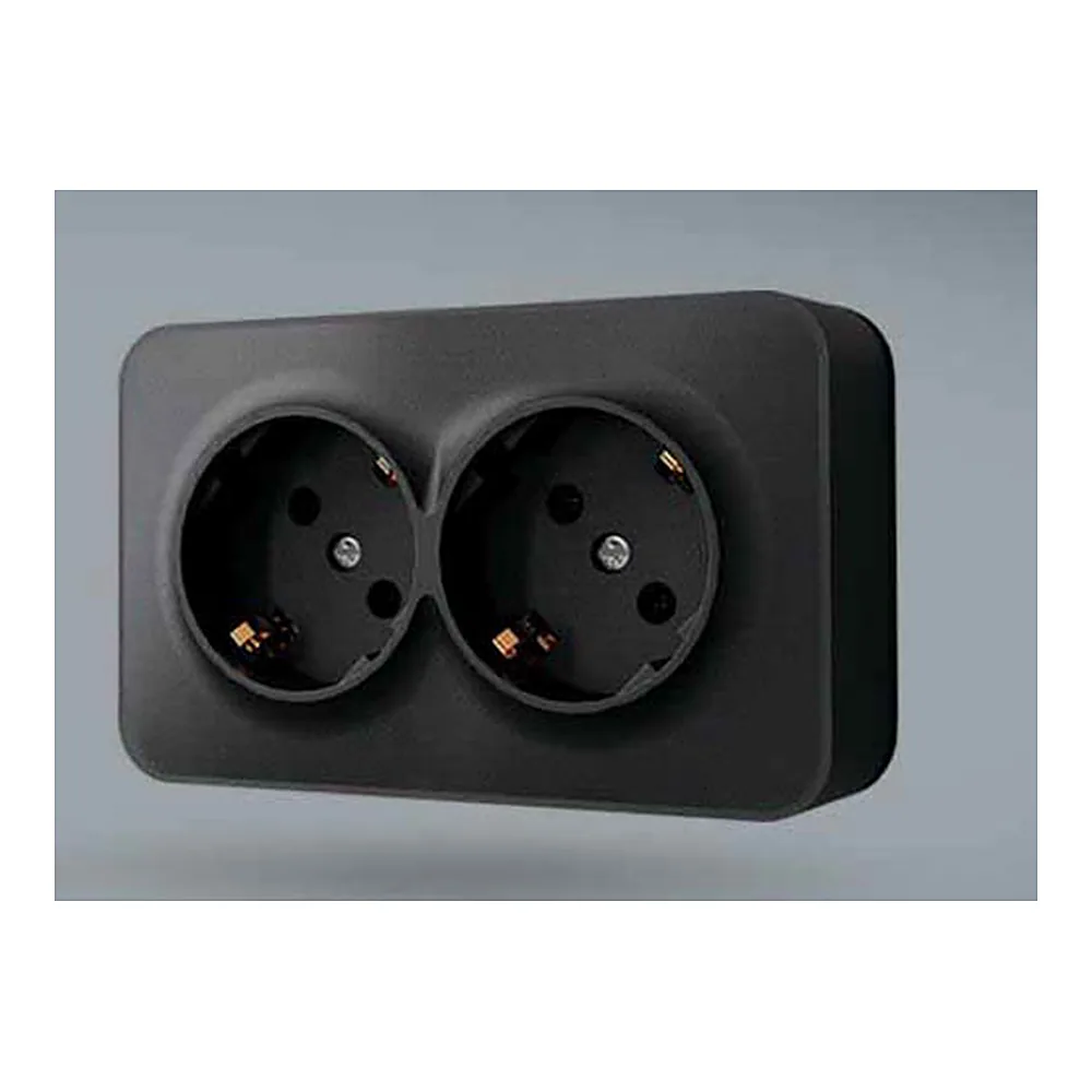 Розетка Videx BINERA VF-BNS22G-BG подвійна зовнішня з заземленням IP20 чорний графіт